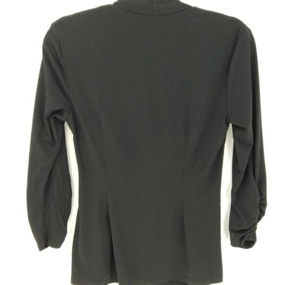 Carmen Marc Valvo Cross Drape Front 3/4 Ruched Sleeve Blouse Black Size Medium - Picture 3 of 5